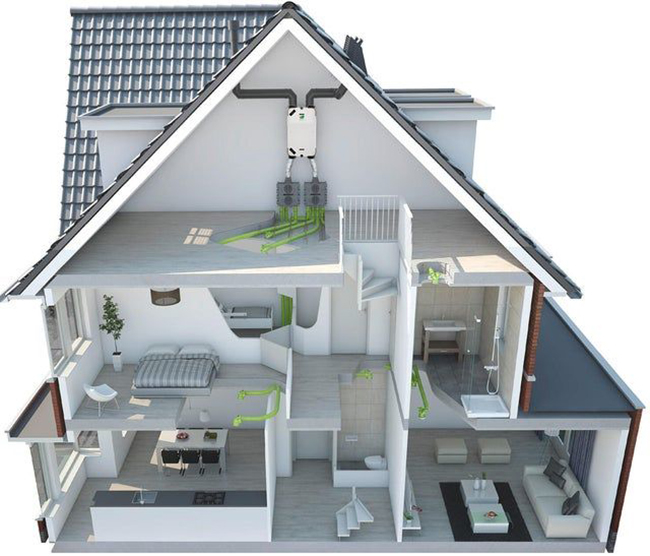 Mô hình thông gió cưỡng bức hiện đại, đảm bảo chất lượng không khí cho nhà ống kín