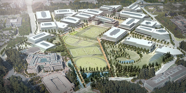 Microsoft Campus; khu phức hợp văn phòng; sân thể thao; thiết kế Live-Work; tiện ích