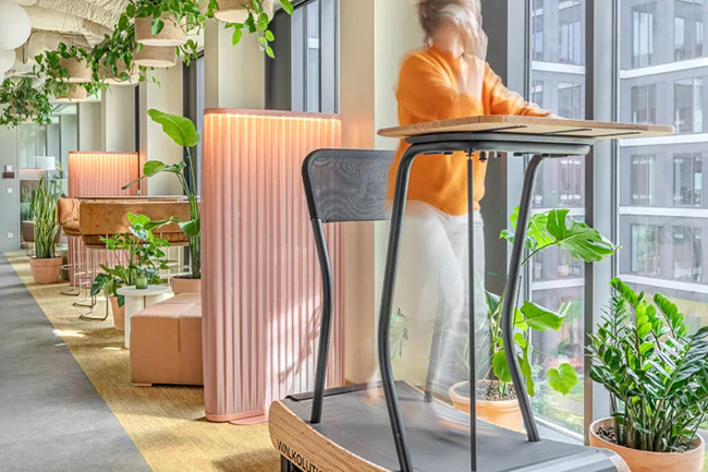 Wellness Area; bàn làm việc đứng; máy chạy bộ; công thái học; thiết kế xanh; làm việc khỏe