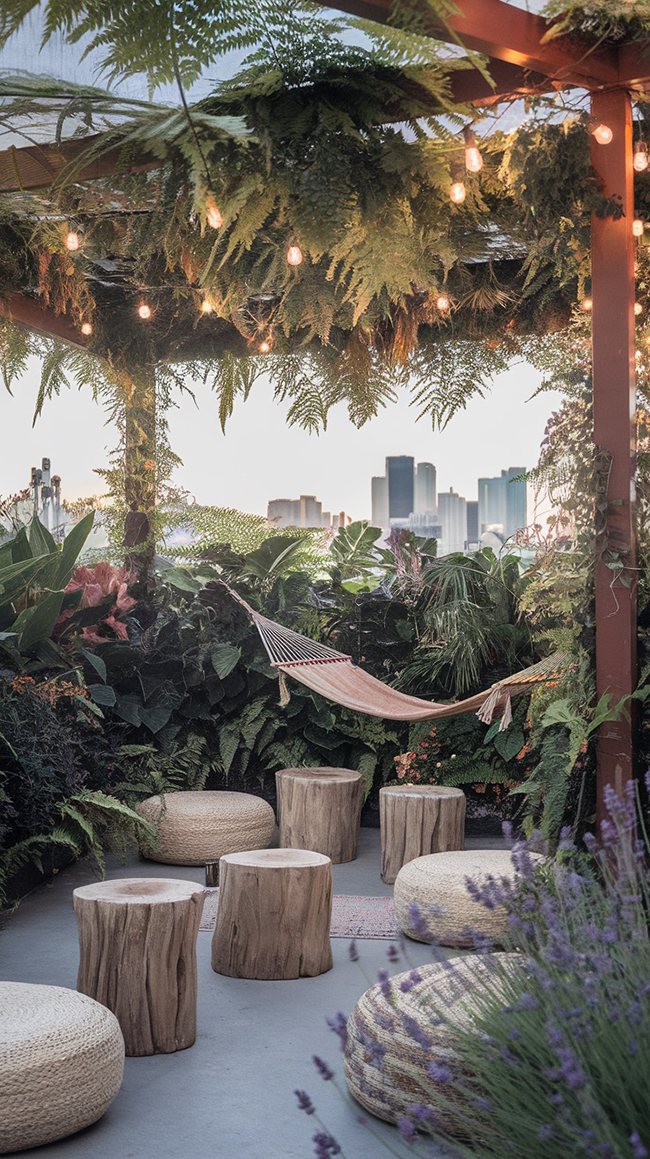 Tropical & Ánh sáng: Giàn pergola che nắng, chiếu sáng điểm tạo không khí thư giãn